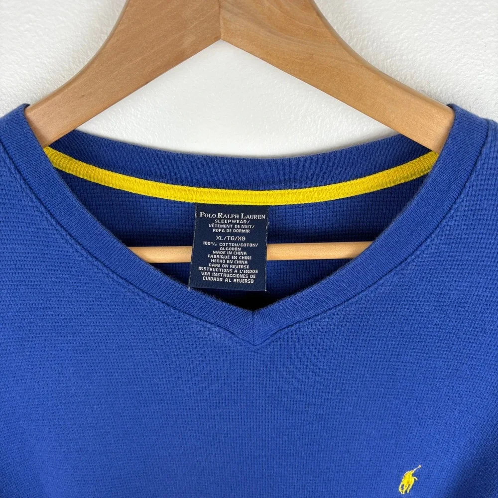 Polo Ralph Lauren Blue Thermal Waffle Knit Sleepwear‎ Shirt Mens XL Yellow Pony